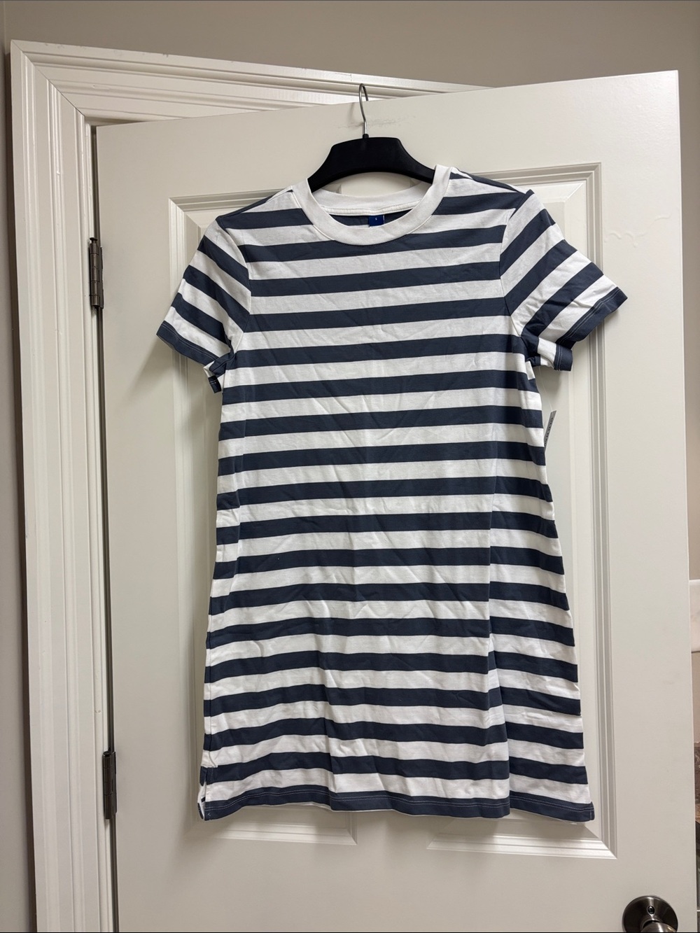 Old Navy Gray and White Striped Crewneck Tee Dress